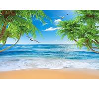 Wesmilewallpaper Papier Peint Panoramique 3D Paysage Naturel De Mouette De Cocotier De Plage De Mer De Ciel Papiers Peints Intissé Tapisserie Murales Poster 350x245cm