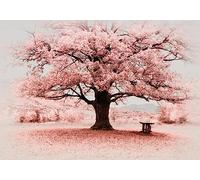 Wesmilewallpaper Papier Peint Panoramique Paysage Arbre Rose 150X105cm | Banc Bois Forêt Roses Champêtre Romantique Chaleureuse Moderne Intissé Soie Murales Poster Décoration Salon Chambre Et Séjour