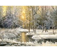 Wesmilewallpaper Papier Peint Panoramique Tapisserie Murales Forêt Rivière Flocon De Neige Paysage Coucher De Soleil 350x245cm Intissé Soie Poster Geant Mural Salon Chambre