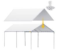 Wesnoy Auvent d'abri de Voiture Robuste imperméable pour Garage, Voiture, Tente pour Remplacement avec 50 tendeurs à Boule, Housse supérieure Uniquement, Cadre Non Inclus, Blanc (3 x 6,1 m