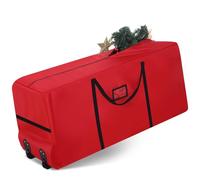 Wesnoy Sac de rangement pour sapin de Noël, sac Oxford 900D robuste avec roulettes et poignées ou décorations de vacances, ornements, arbres artificiels (2,3 m, rouge)