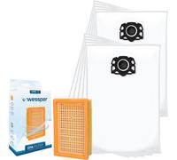 Wessper 10 sacs filtrants en non-tissé + 1 filtre à plis plats pour Kärcher WD 4, WD 5 et WD 6 Sacs à poussière type KA 33 y compris filtre 2.863-005.0 Remplacement