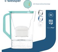 Wessper 2,7 L carafe filtrante compatible avec Brita Maxtra pour porte de réfrigérateur avec indicateur manuel d'usure du filtre | 1x filtre à eau - Menthe