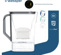 Wessper 2,7 L carafe filtrante compatible avec Brita Maxtra pour porte de réfrigérateur avec indicateur manuel d'usure du filtre | 1x filtre à eau - Noir