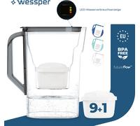 Wessper 2,7 L carafe filtrante compatible avec Brita Maxtra pour porte de réfrigérateur avec indicateur manuel d'usure du filtre | 10x filtres à eau - Noir