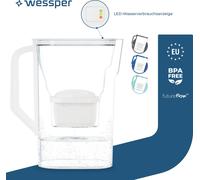 Wessper 2,7 L carafe filtrante compatible avec Brita Maxtra pour porte de réfrigérateur avec indicateur manuel d'usure du filtre | Le kit comprend une carafe filtrante + un filtre à eau AQUAMAX - Blan
