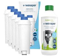 Wessper 5x Filtres à eau remplacement de DLSC002, Filtre à eau Cartouche à Charbon Actif Compatible avec Machines à café ECAM, ESAM, ETAM, BCO, EC et détartrant écologique 500 ml