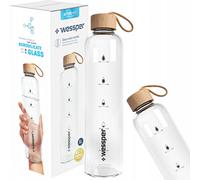 Wessper Activemax Bidon Eau Jus de fruits Limonade Cocktails | Bouteille de verre de motivation Transparent 1L | Bouteille de boisson