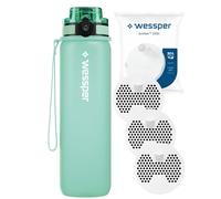 Wessper Activemax Triline 1l Bouteille d'eau + 3x Wessper Actitex Disc Cartouche filtrante | Bouteille à la menthe, complète avec cartouche filtrante d'eau