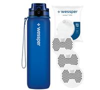 Wessper Activemax Triline 1l Bouteille d'eau + 3x Wessper Actitex Disc Cartouche filtrante | Bouteille en bleu, complète avec cartouche filtrante d'eau