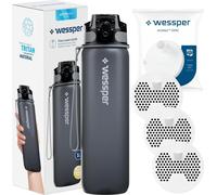Wessper Activemax Triline 1l Bouteille d'eau + 3x Wessper Actitex Disc Cartouche filtrante | Bouteille en gris, complète avec cartouche filtrante d'eau