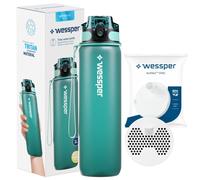 Wessper Activemax Triline 1l Bouteille d'eau + Wessper Actitex Disc Cartouche filtrante | Bouteille à la menthe, complète avec cartouche filtrante d'eau