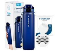 Wessper Activemax Triline 1l Bouteille d'eau + Wessper Actitex Disc Cartouche filtrante | Bouteille en bleu, complète avec cartouche filtrante d'eau