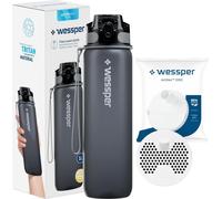 Wessper Activemax Triline 1l Bouteille d'eau + Wessper Actitex Disc Cartouche filtrante | Bouteille en gris, complète avec cartouche filtrante d'eau