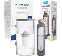 Wessper AquaClassic pichet en verre cristallin 3L + bouteille ActiveMax en verre cristallin avec étui en silicone 1L en gris