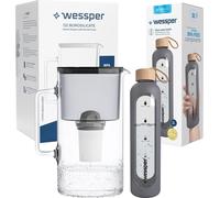 Wessper AquaClassic pichet en verre cristallin 3L + bouteille ActiveMax en verre cristallin avec étui en silicone 1L en noir