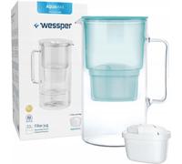 Wessper AquaMax Crystalline carafe filtrante en verre 3 l couleur menthe, 1 filtre à eau inclus réduit le calcaire et le chlore