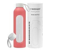 Wessper Bouteille a eau 1 Litre, Bouteille de Motivation avec échelle D'hydratation, Gourde pour eau en Verre Borosilicaté avec étui en Silicone, Matériau Sans BPA - Corail