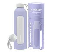 Wessper Bouteille a eau 1 Litre, Bouteille de Motivation avec échelle D'hydratation, Gourde pour eau en Verre Borosilicaté avec étui en Silicone, Matériau Sans BPA - Violet