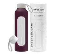 Wessper Bouteille a eau 1 Litre, Bouteille de Motivation avec échelle D'hydratation, Gourde pour eau en Verre Borosilicaté avec étui en Silicone, Matériau Sans BPA - Bordeaux