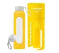 Wessper Bouteille d'eau 500 ml, bouteille motivante avec échelle d'hydratation, gourde en verre borosilicaté avec étui en silicone, matériau sans BPA, Jaune