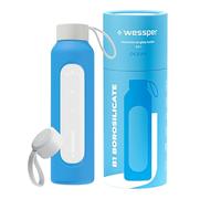 Wessper Bouteille d'eau 500 ml, bouteille motivante avec échelle d'hydratation, gourde en verre borosilicaté avec étui en silicone, matériau sans BPA, Océanique