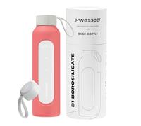 Wessper Bouteille d'eau 500 ml, bouteille motivante avec échelle d'hydratation, gourde en verre borosilicaté avec étui en silicone, matériau sans BPA, Corail, Corali