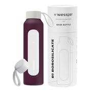 Wessper Bouteille d'eau 500 ml, bouteille motivante avec échelle d'hydratation, gourde en verre borosilicaté avec étui en silicone, matériau sans BPA, Bordeaux