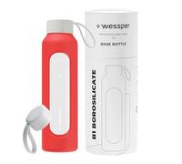 Wessper Bouteille d'eau 500 ml, bouteille motivante avec échelle d'hydratation, gourde en verre borosilicaté avec étui en silicone, matériau sans BPA, Rouge