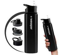Wessper Bouteille d'eau en Acier Inoxydable, Bouteille Thermos pour le Sport et le Plein air avec 3 Couvercles de Rechange, Gourde Isotherme pour Boissons Chaudes et Froides, BPA FREI 700 ml - Noir