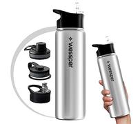 Wessper Bouteille d'eau en Acier Inoxydable, Bouteille Thermos pour le Sport et le Plein air avec 3 Couvercles de Rechange, Gourde Isotherme pour Boissons Chaudes et Froides, BPA FREI 700 ml - Argent