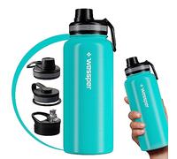 Wessper Bouteille d'eau en Acier Inoxydable sans BPA, Bouteille Isotherme pour l'eau 1 Litre, le Café et le Thé avec 3 Couvercles, Thermos pour le Sport, la Gym, le Vélo, le Plein Air - Marin