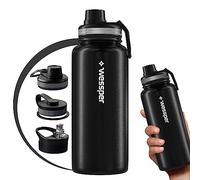 Wessper Bouteille d'eau en Acier Inoxydable sans BPA, Bouteille Isotherme pour l'eau 1 Litre, le Café et le Thé avec 3 Couvercles, Thermos pour le Sport, la Gym, le Vélo, le Plein Air - Noir