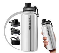 Wessper Bouteille d'eau en Acier Inoxydable sans BPA, Bouteille Isotherme pour l'eau 1 Litre, le Café et le Thé avec 3 Couvercles, Thermos pour le Sport, la Gym, le Vélo, le Plein Air - Argent