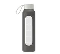Wessper Bouteille d'eau en Verre 0.5L, Gourde Reutilisable, en Borosilicate, Avec Marqueur de Temps de Motivation, Couvercle en bambou, En silicone, pour Enfant et Adultes, Sport, Camping - Gris