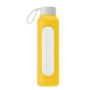 Wessper Bouteille d'eau en Verre 0.5L Gourde Reutilisable en Borosilicate, Avec Marqueur de Temps de Motivation, Couvercle en bambou, En silicone, pour Enfant et Adultes, Sport, Camping - Jaune