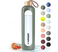 Bouteille d'eau en verre Wessper avec housse en silicone, Bouteille d'eau avec repères temporels, Bouteille motivante, Bouteille d'eau transparente en verre borosilicaté, Surveillance de votre consomm