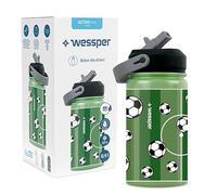 Wessper Bouteille Eau Enfant, Gourde Isotherme Enfants 410ml, Embout Confortable avec Paille, Sans Bisphénol BPA FREE, Léger et Facile à Utiliser, Football Motif, Vert