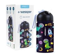 Wessper Bouteille Eau Enfant, Gourde Isotherme Enfants 410ml, Embout Confortable avec Paille, Sans Bisphénol "BPA FREE", Léger et Facile à Utiliser, Cosmos Motif
