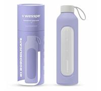 Wessper Bouteille en verre avec housse en silicone, bouteille en verre borosilicaté avec graduation 1 litre, bouteille de sport idéale pour le fitness, l'école, le sport, les enfants -Violett