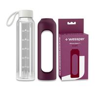 Wessper Bouteille en verre avec housse en silicone, bouteille en verre borosilicaté avec graduation 1 litre, bouteille de sport Idéale pour le fitness, l'école, le sport, les enfants - Rouge rubis