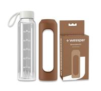 Wessper Bouteille en verre avec housse en silicone, bouteille en verre borosilicaté avec graduation 500 ml, bouteille de sport Idéale pour le fitness, l'école, le sport, les enfants - Moka