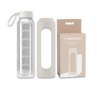 Wessper Bouteille en verre avec housse en silicone, bouteille en verre borosilicaté avec graduation 500 ml, bouteille de sport Idéale pour le fitness, l'école, le sport, les enfants - Écru