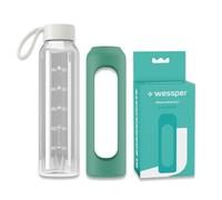Wessper Bouteille en verre avec housse en silicone, bouteille en verre borosilicaté avec graduation 500 ml, bouteille de sport Idéale pour le fitness, l'école, le sport, les enfants - Lagune
