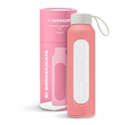 Wessper Bouteille en verre avec housse en silicone, bouteille en verre borosilicaté avec repères horaires 500 ml, bouteille de sport Idéale pour le fitness, l'école, le sport, les enfants - Rose