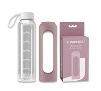 Wessper Bouteille en verre avec housse en silicone, bouteille en verre borosilicaté avec repères horaires 500 ml, bouteille de sport Idéale pour le fitness, l'école, le sport, les enfants Vieux rose