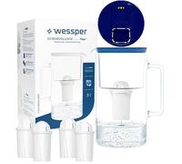 Wessper Carafe à eau + 5 cartouche avec Compteur LED, 3 Litres, Carafe a eau, avec Filtre Classique, brita Classic