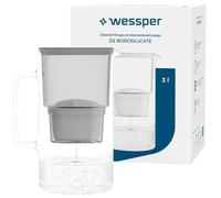 Wessper Carafe en verre avec 1 filtre à eau (compatible avec Brita Maxtra), Eau filtrée avec grand goût et pureté, 3 Litres