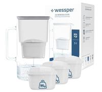 Wessper Carafe en verre avec 4 filtre à eau (compatible avec Brita Maxtra), Eau filtrée avec grand goût et pureté, 3 Litres