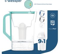 Wessper Carafe filtrante 2.7 L Compatible avec Brita Classic Porte de réfrigérateur avec indicateur manuel d'usure du filtre, 10 filtres à eau AQUACLASSIC - Menthe